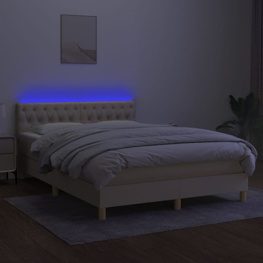 krémszínű szövet rugós és LED-es ágy matraccal 140x190cm