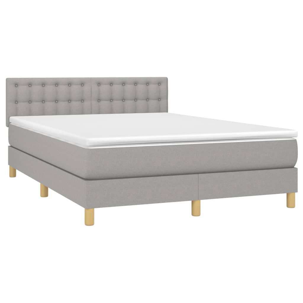 világosszürke szövet rugós és LED-es ágy matraccal 140x190 cm