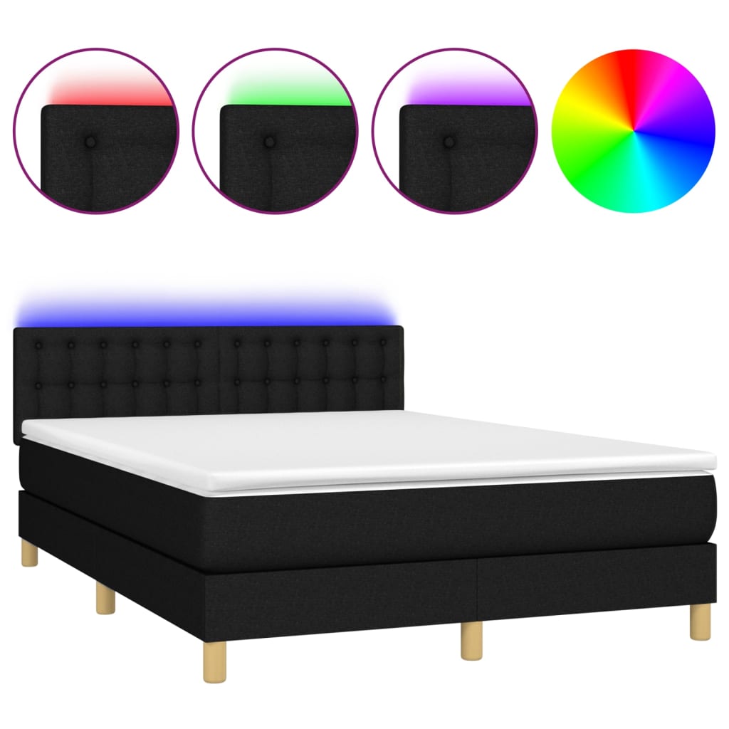 fekete szövet rugós és LED-es ágy matraccal 140x190 cm