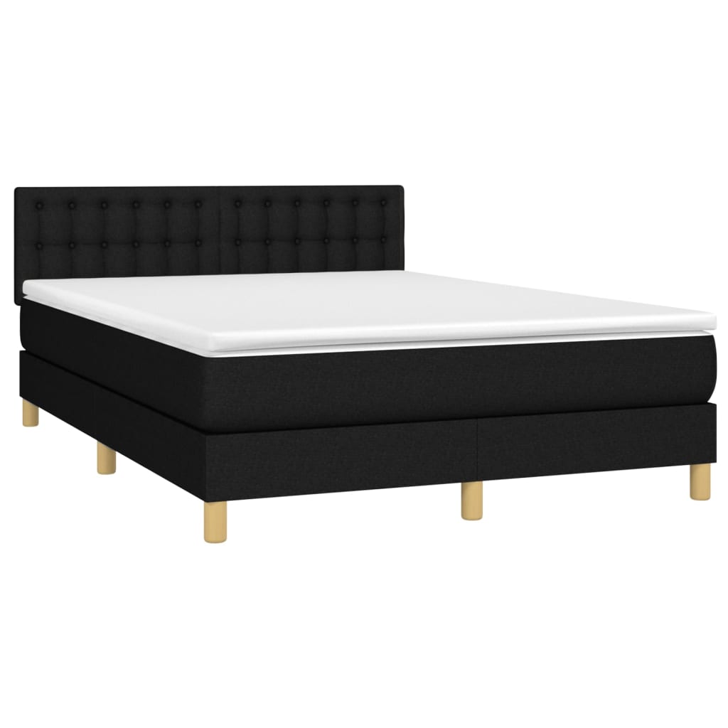 fekete szövet rugós és LED-es ágy matraccal 140x190 cm