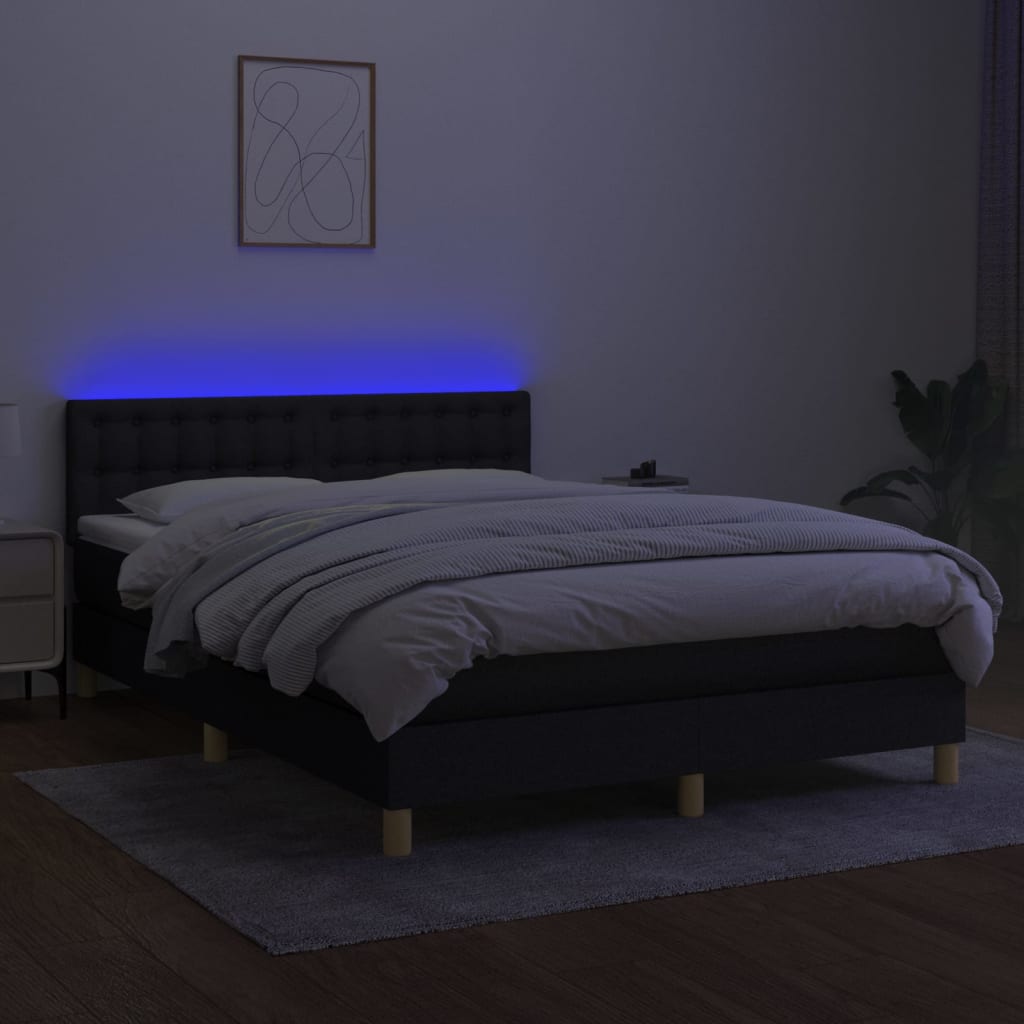 fekete szövet rugós és LED-es ágy matraccal 140x190 cm