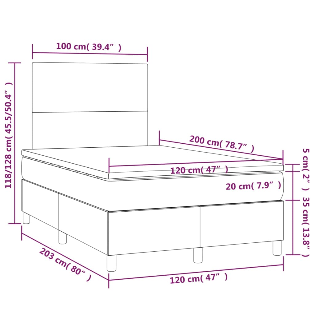 barna szövet rugós és LED-es ágy matraccal 120 x 200 cm