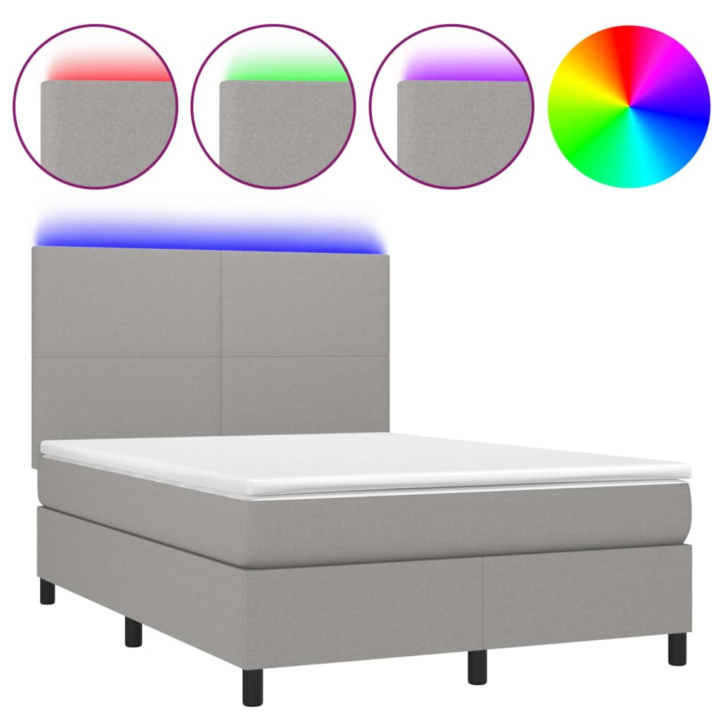 sötétszürke szövet rugós és LED-es ágy matraccal 140x190 cm