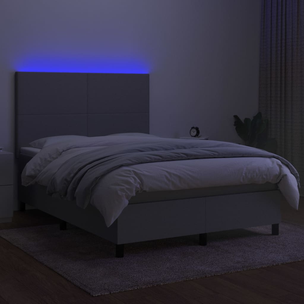 sötétszürke szövet rugós és LED-es ágy matraccal 140x190 cm