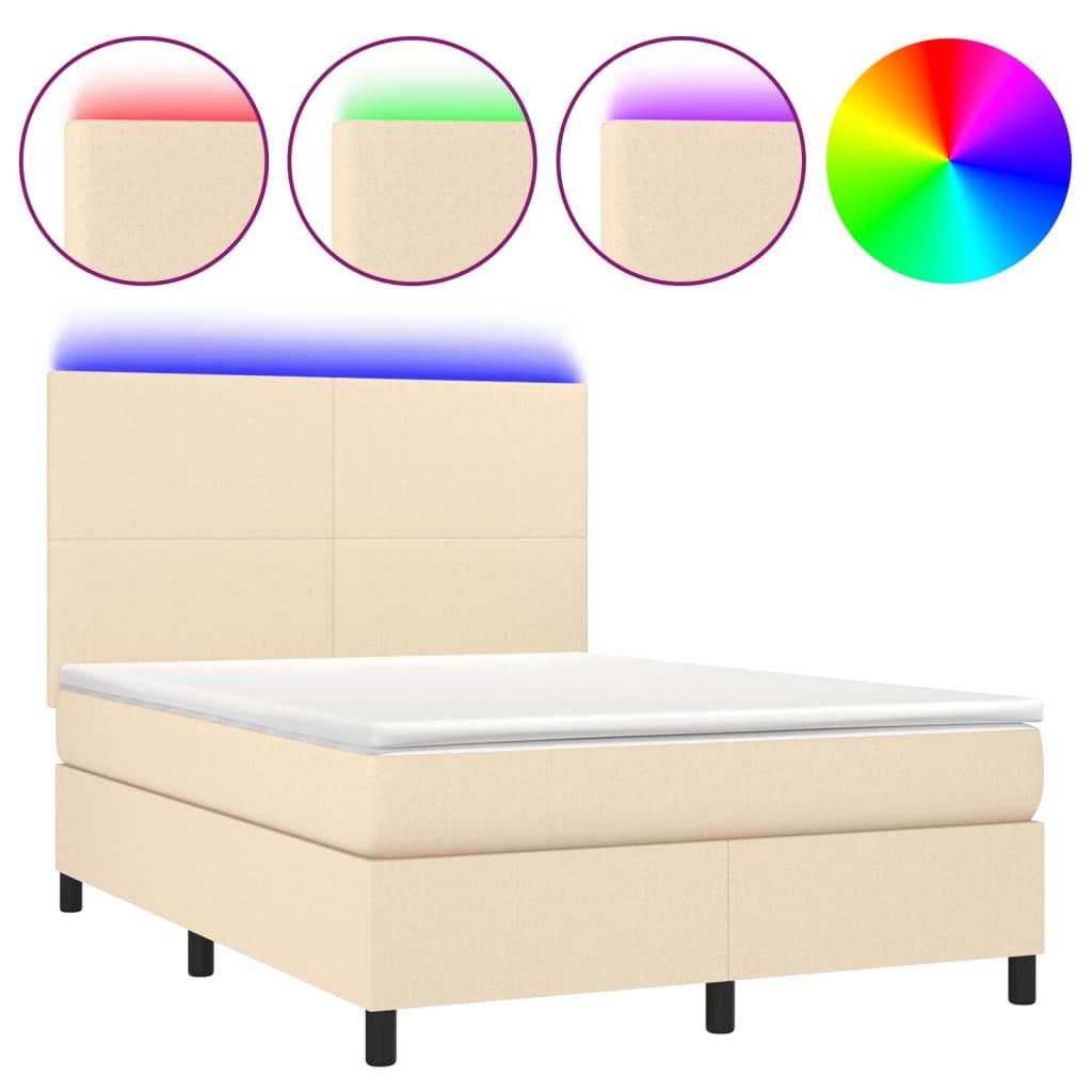 krémszínű szövet rugós és LED-es ágy matraccal 140x190cm