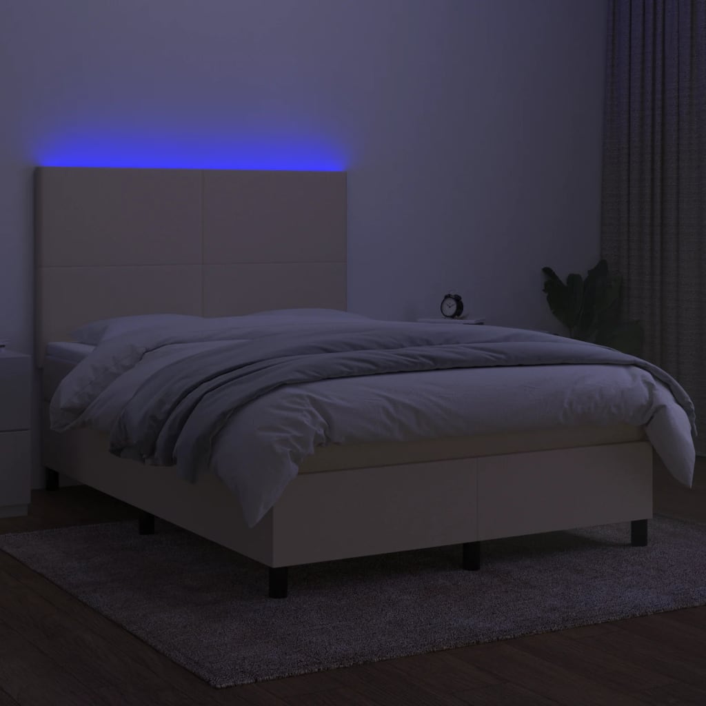 krémszínű szövet rugós és LED-es ágy matraccal 140x190cm
