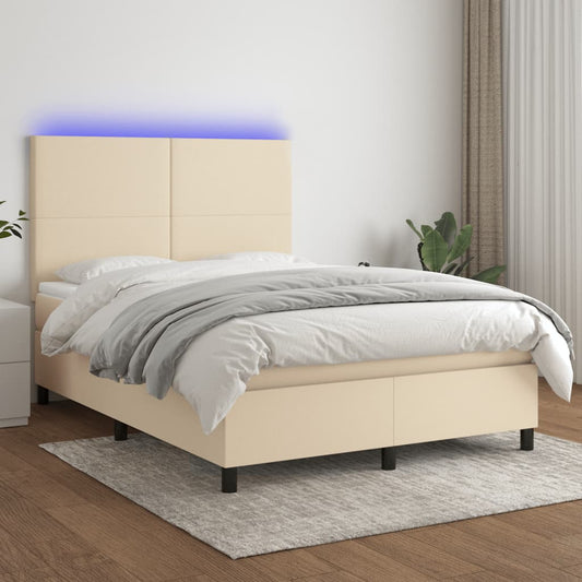 krémszínű szövet rugós és LED-es ágy matraccal 140x190cm