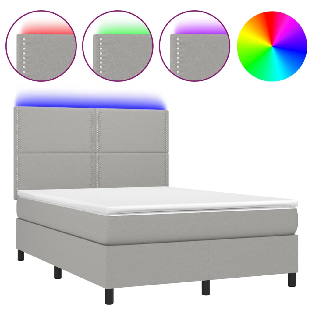 sötétszürke szövet rugós és LED-es ágy matraccal 140x190 cm