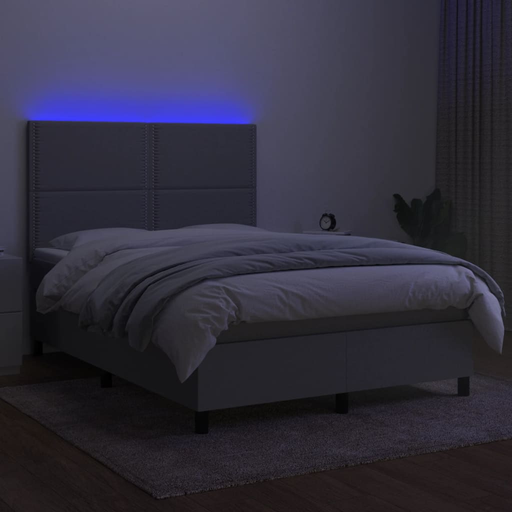 sötétszürke szövet rugós és LED-es ágy matraccal 140x190 cm