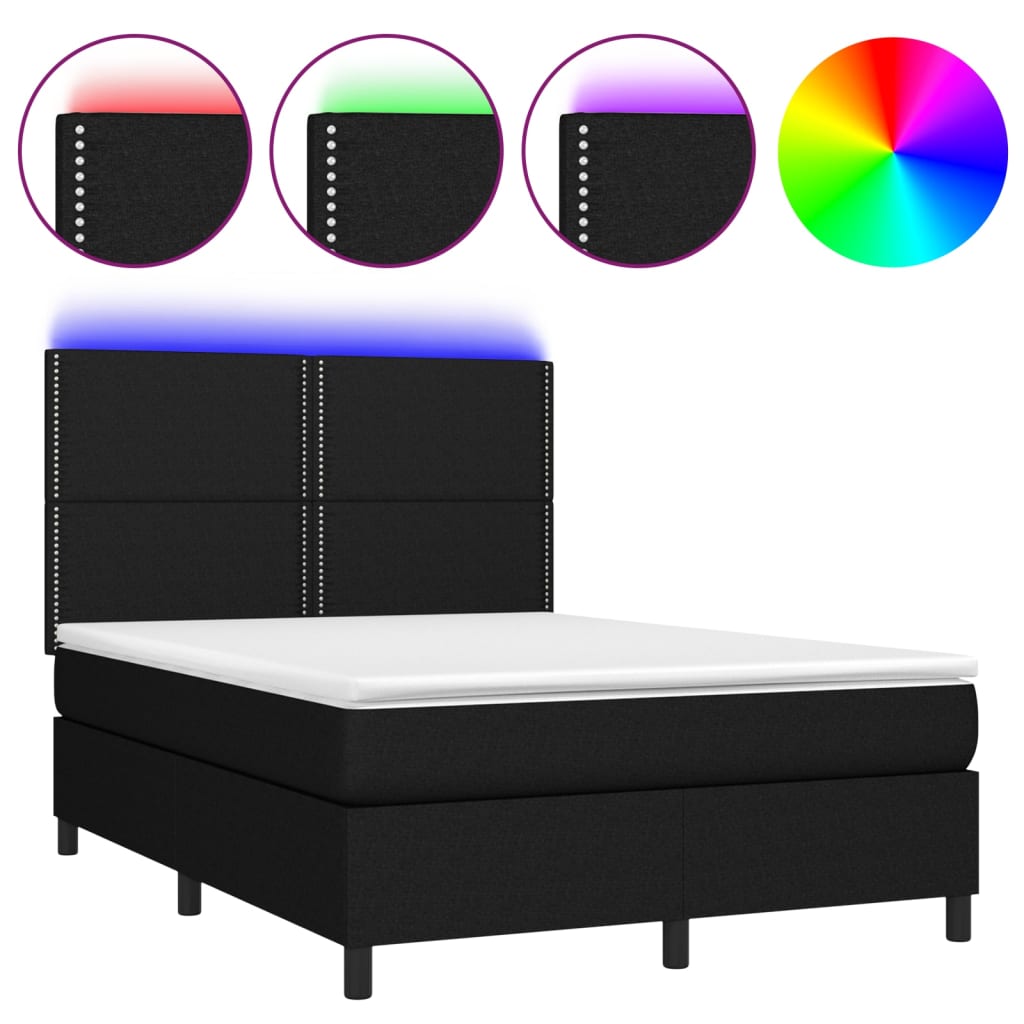 fekete szövet rugós és LED-es ágy matraccal 140x190 cm