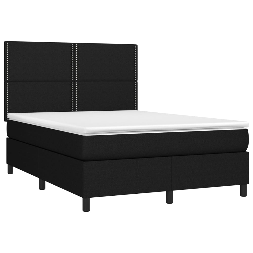 fekete szövet rugós és LED-es ágy matraccal 140x190 cm