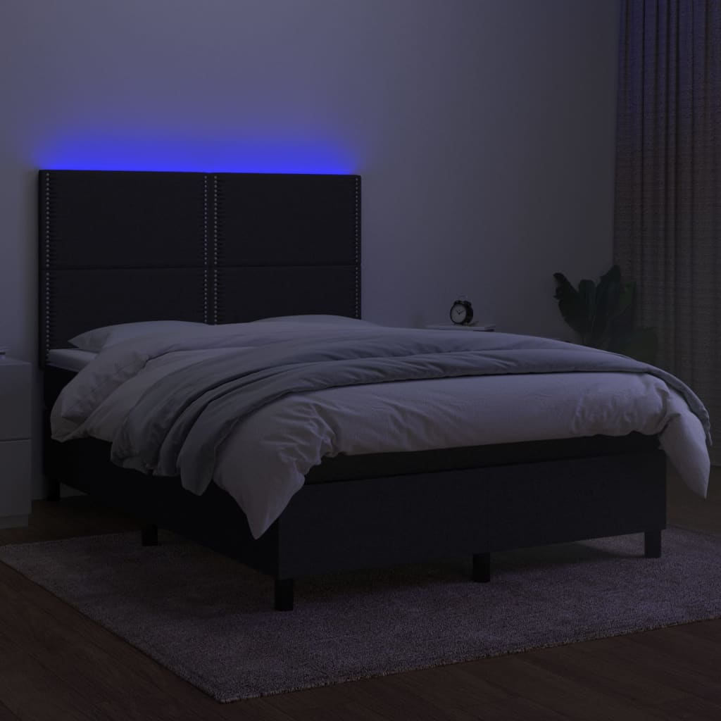 fekete szövet rugós és LED-es ágy matraccal 140x190 cm