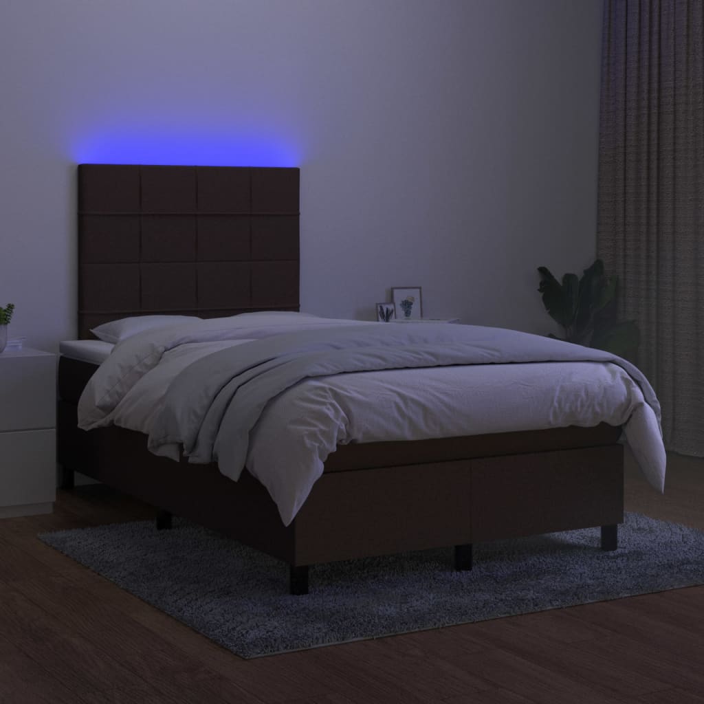 barna szövet rugós és LED-es ágy matraccal 120 x 200 cm