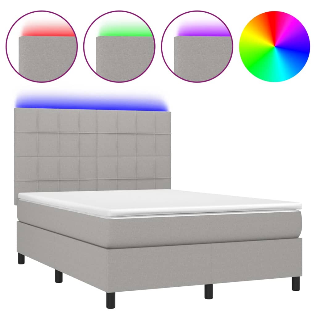 sötétszürke szövet rugós és LED-es ágy matraccal 140x190 cm