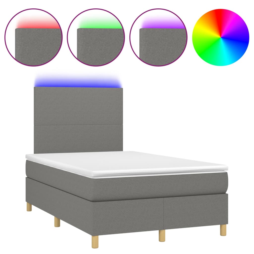 sötétszürke szövet rugós és LED-es ágy matraccal 120 x 200 cm