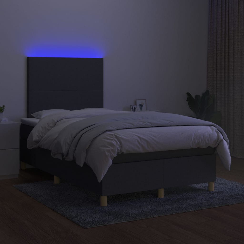 sötétszürke szövet rugós és LED-es ágy matraccal 120 x 200 cm