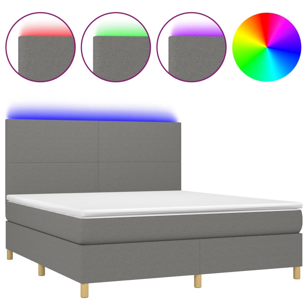 sötétszürke szövet rugós és LED-es ágy matraccal 160x200 cm
