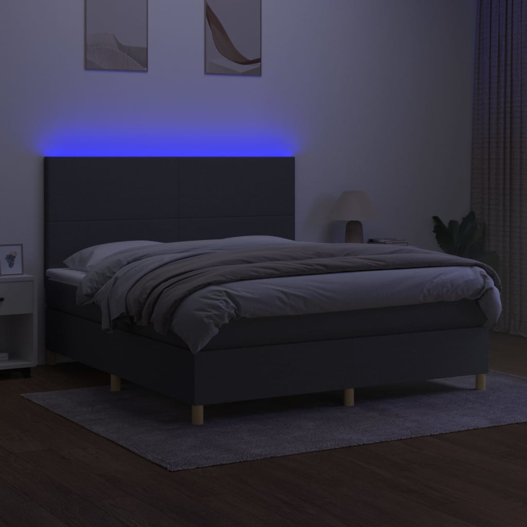 sötétszürke szövet rugós és LED-es ágy matraccal 160x200 cm