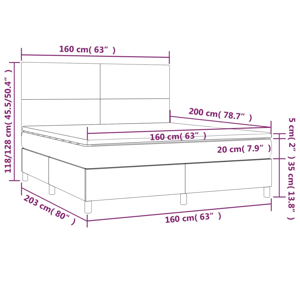 sötétszürke szövet rugós és LED-es ágy matraccal 160x200 cm