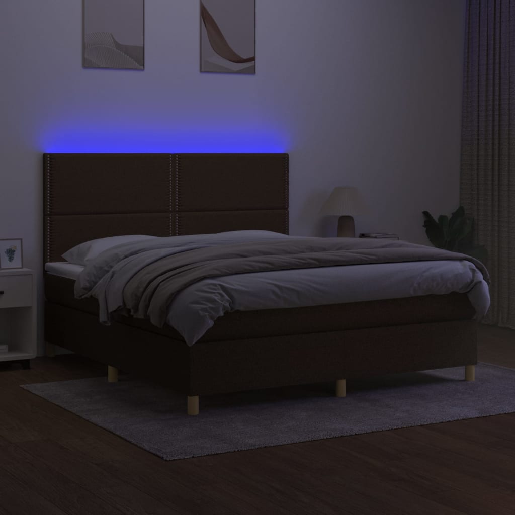 barna szövet rugós és LED-es ágy matraccal 160x200 cm