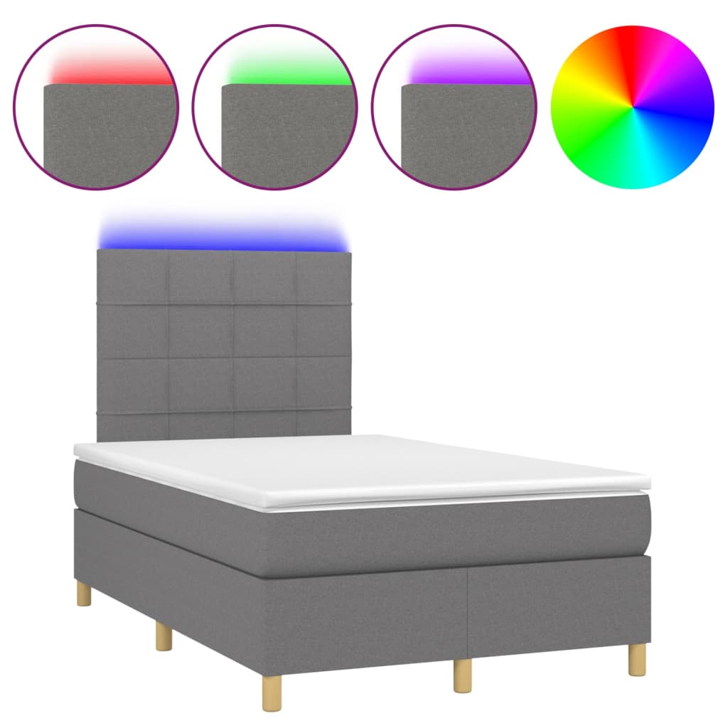 sötétszürke szövet rugós és LED-es ágy matraccal 120 x 200 cm