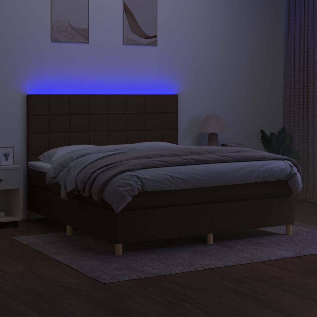 barna szövet rugós és LED-es ágy matraccal 160x200 cm