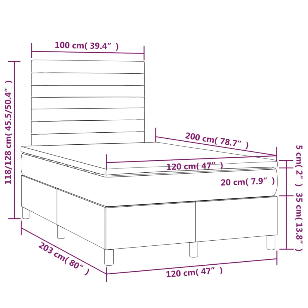 sötétszürke szövet rugós és LED-es ágy matraccal 120 x 200 cm