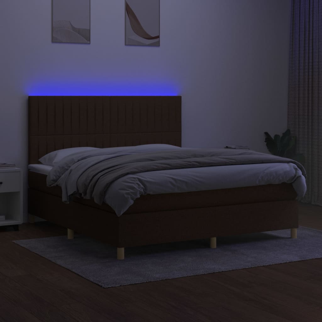 barna szövet rugós és LED-es ágy matraccal 160x200 cm