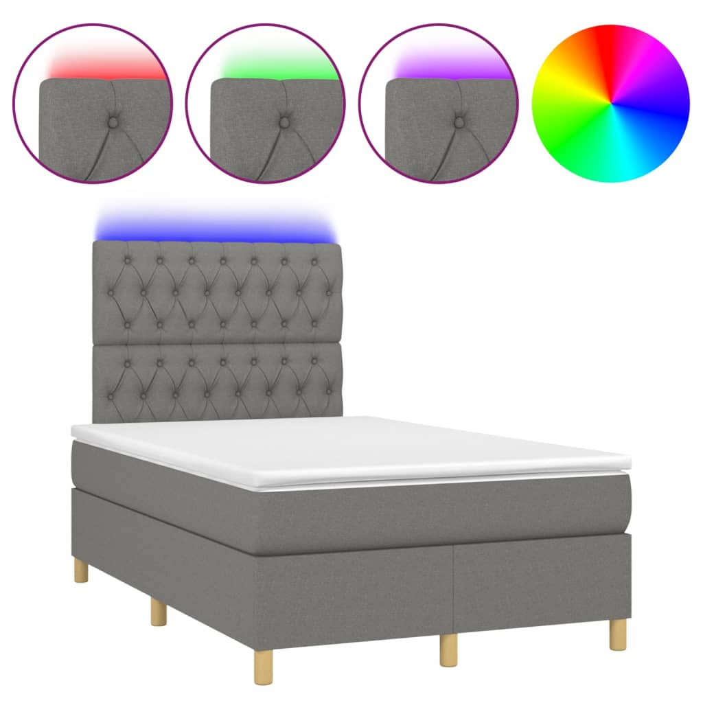 sötétszürke szövet rugós és LED-es ágy matraccal 120 x 200 cm