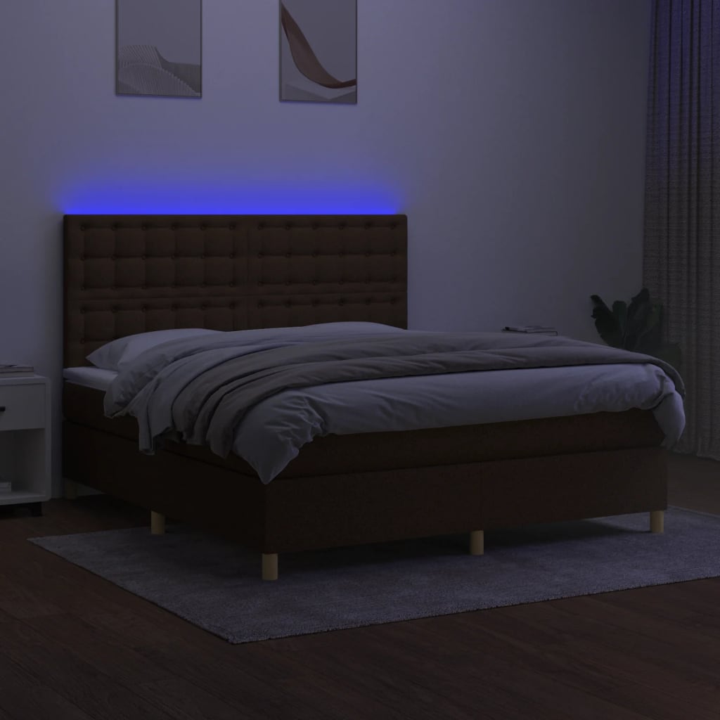 barna szövet rugós és LED-es ágy matraccal 160x200 cm