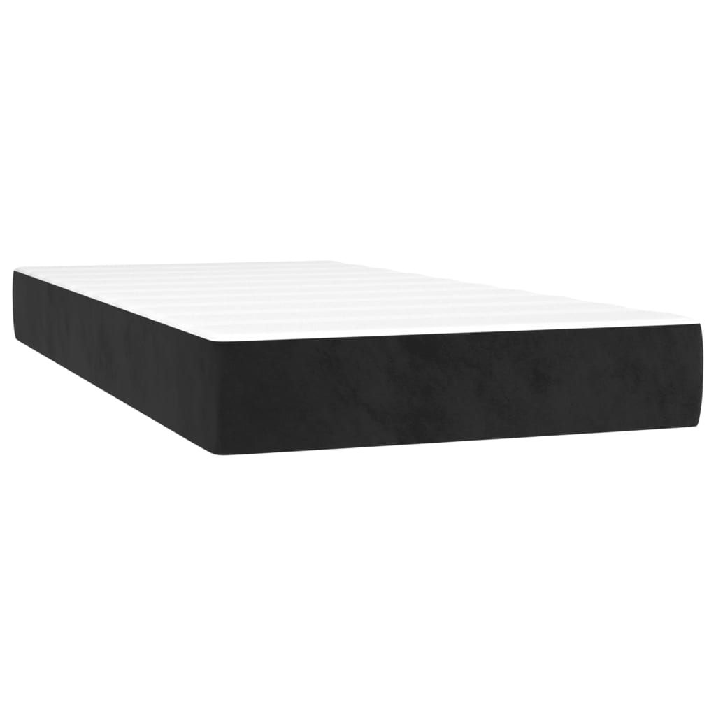 fekete bársony rugós és LED-es ágy matraccal 90x200 cm