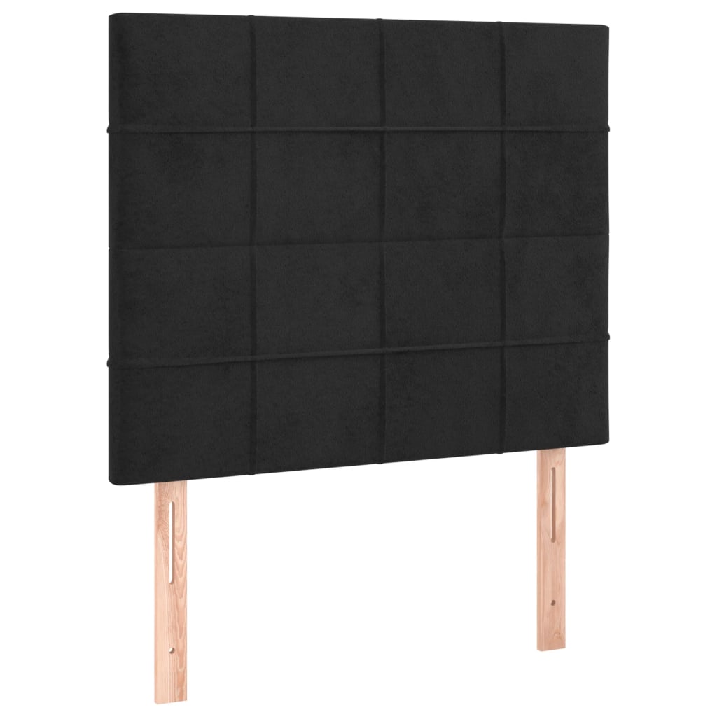 fekete bársony rugós és LED-es ágy matraccal 90x200 cm