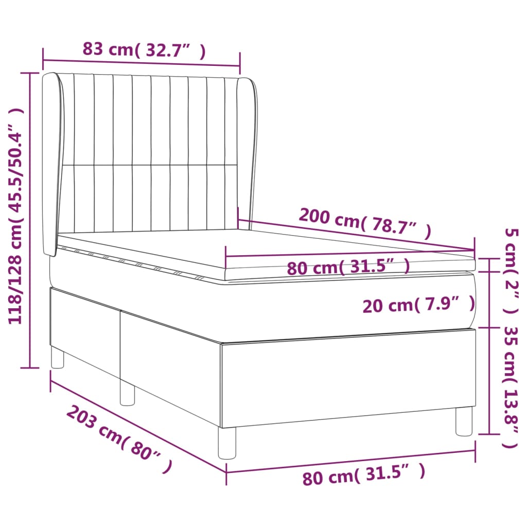 sötétkék bársony rugós ágy matraccal 80 x 200 cm