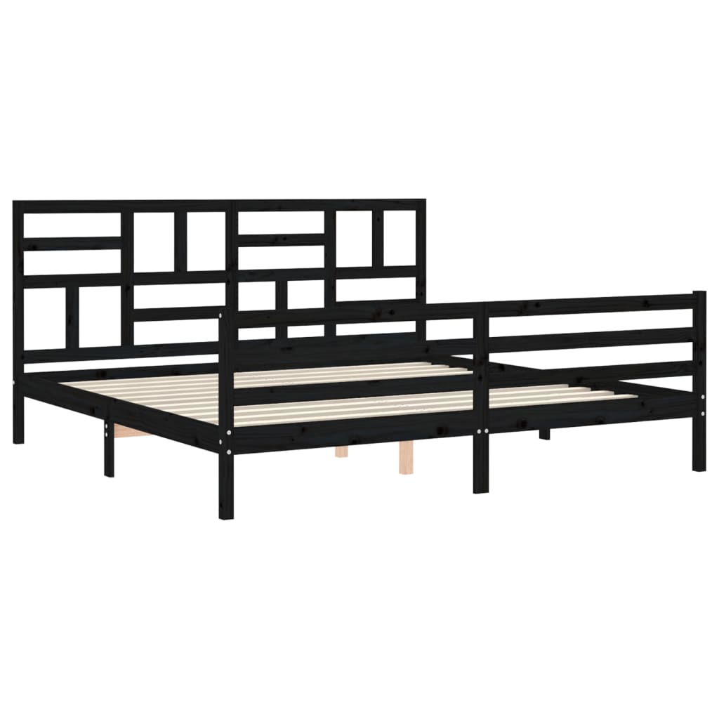 fekete tömör fa ágykeret fejtámlával 200 x 200 cm