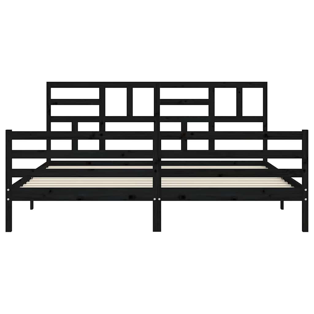 fekete tömör fa ágykeret fejtámlával 200 x 200 cm