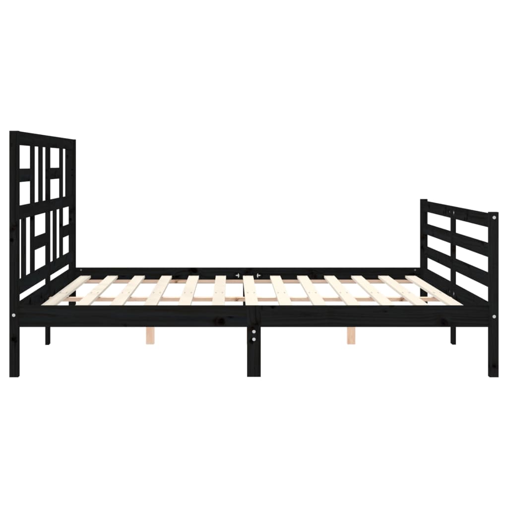 fekete tömör fa ágykeret fejtámlával 200 x 200 cm