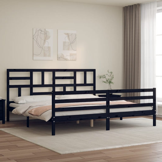 fekete tömör fa ágykeret fejtámlával 200 x 200 cm