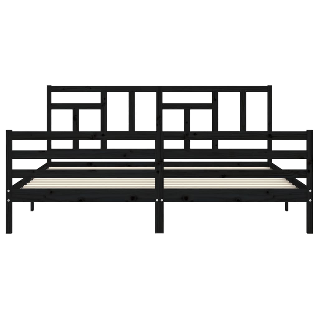 fekete tömör fa ágykeret fejtámlával 200 x 200 cm
