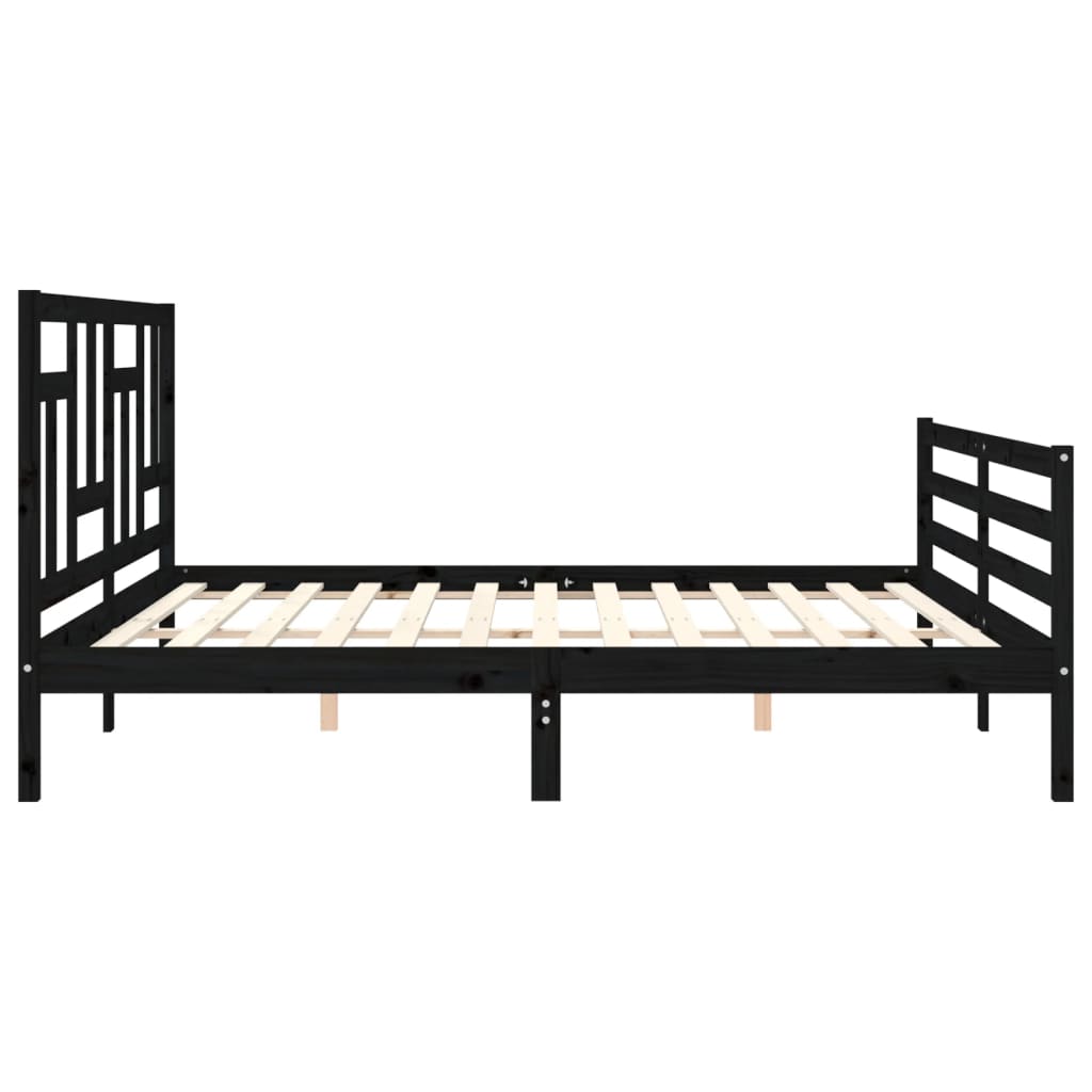 fekete tömör fa ágykeret fejtámlával 200 x 200 cm
