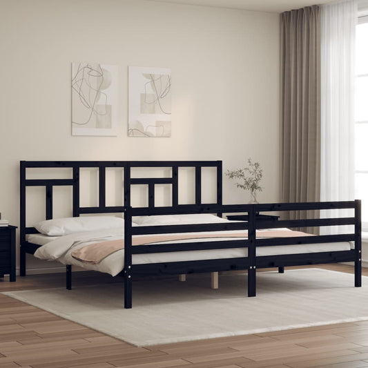 fekete tömör fa ágykeret fejtámlával 200 x 200 cm