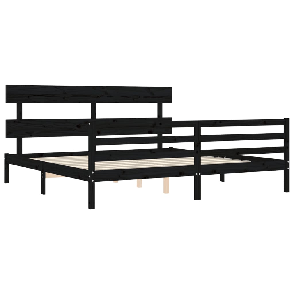fekete tömör fa ágykeret fejtámlával 200 x 200 cm