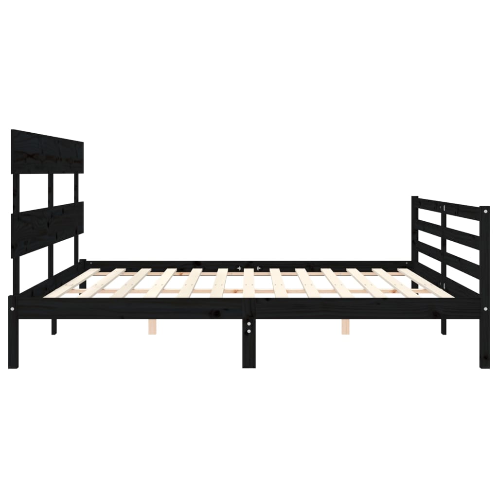 fekete tömör fa ágykeret fejtámlával 200 x 200 cm