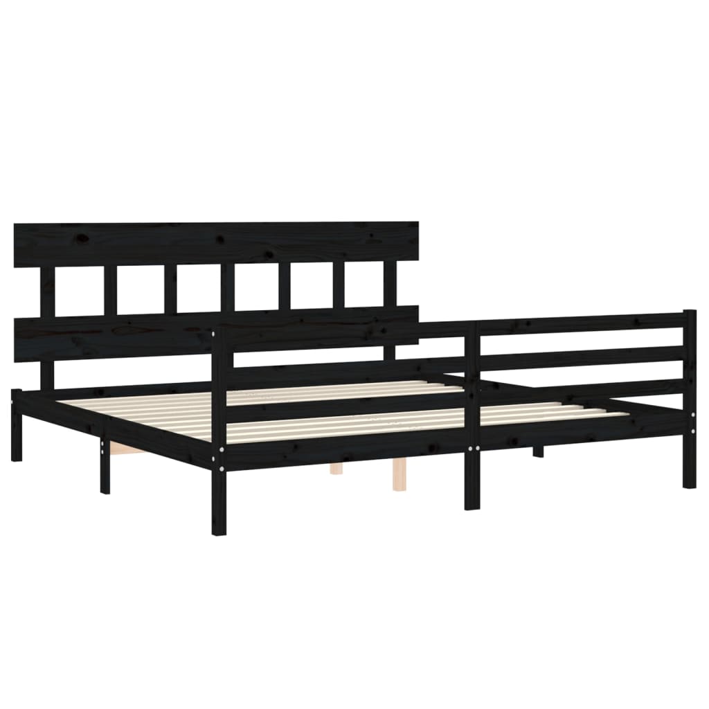 fekete tömör fa ágykeret fejtámlával 200 x 200 cm