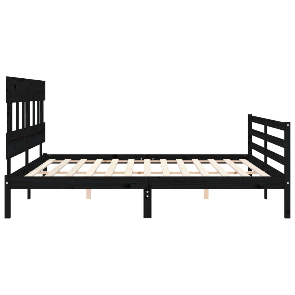fekete tömör fa ágykeret fejtámlával 200 x 200 cm
