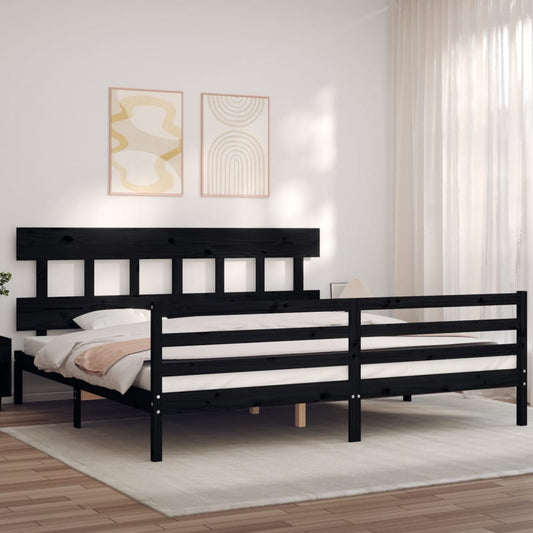 fekete tömör fa ágykeret fejtámlával 200 x 200 cm
