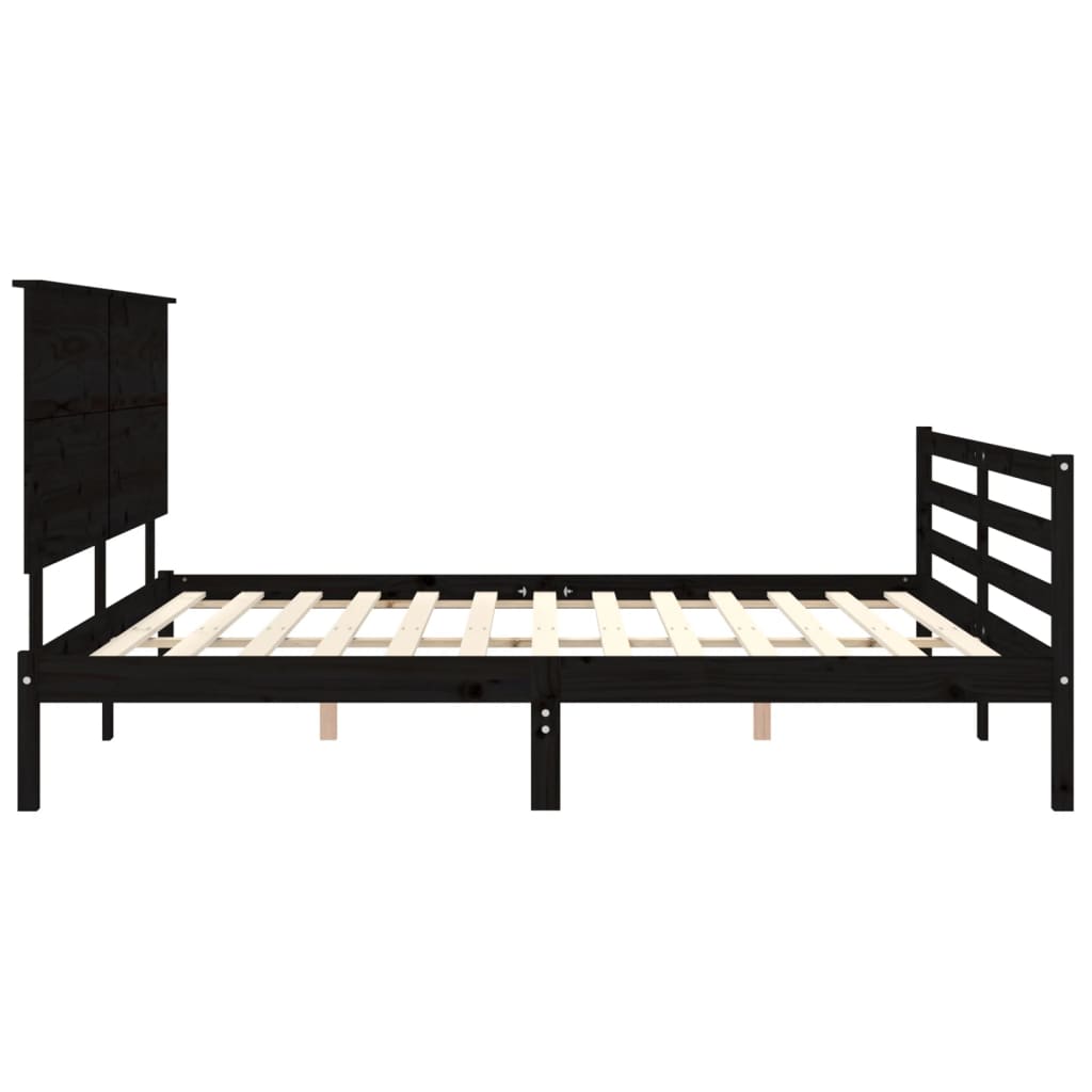 fekete tömör fa ágykeret fejtámlával 200 x 200 cm