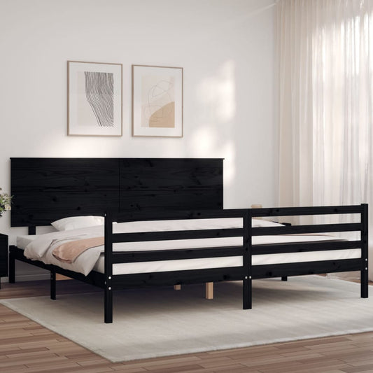 fekete tömör fa ágykeret fejtámlával 200 x 200 cm