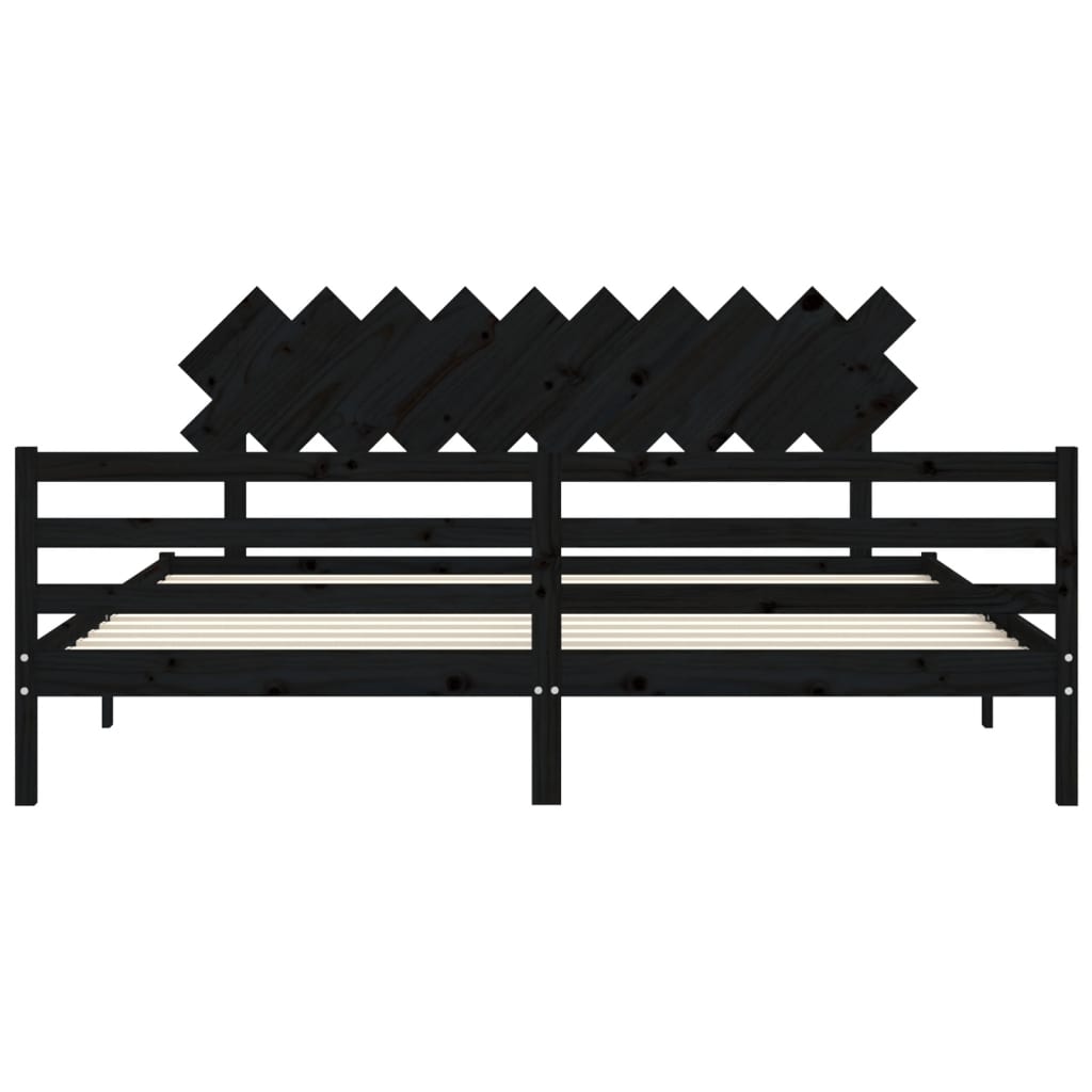 fekete tömör fa ágykeret fejtámlával 200 x 200 cm