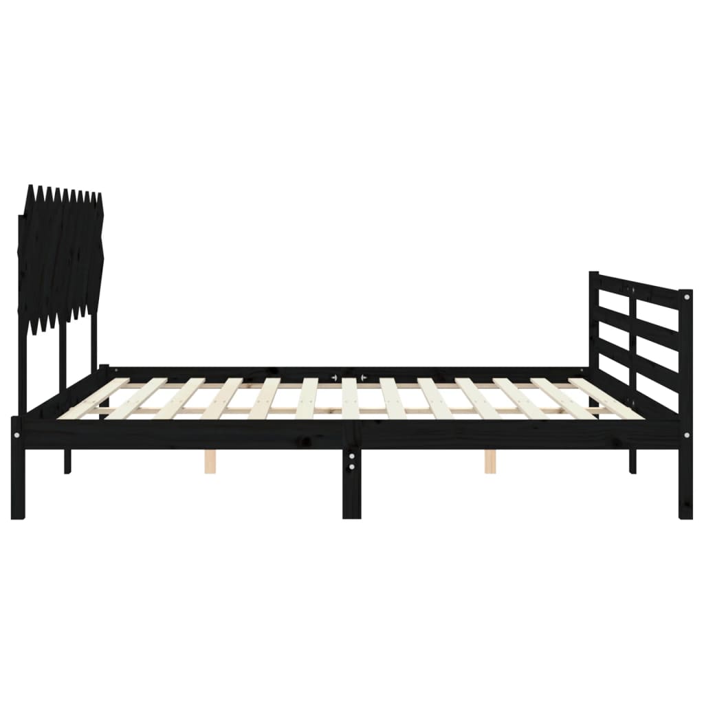 fekete tömör fa ágykeret fejtámlával 200 x 200 cm