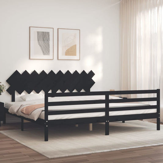 fekete tömör fa ágykeret fejtámlával 200 x 200 cm